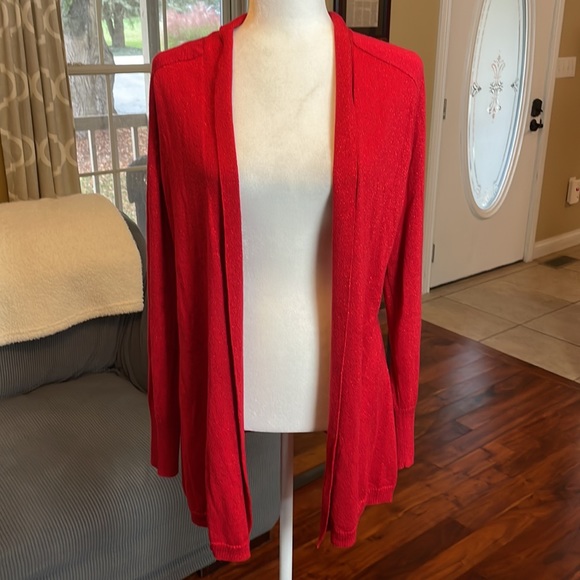 ❌ SOLD Holiday Sparkle Red Metallic Apt 9 Open Front Cardigan Peplum Waist, L - Picture 5 of 7